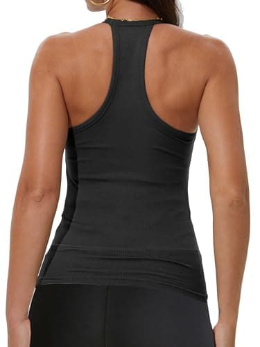 iGENJUN Workout Tops for Women Racerback Tank Tops 2025 Yoga Gym Ribbed Sleeveless Shirts Clothes,L,Black - Image 5