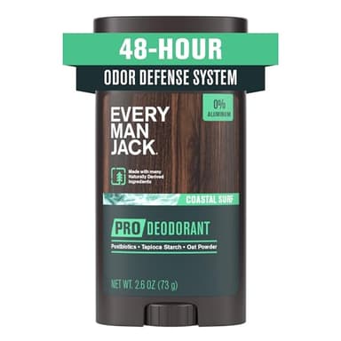 Every Man Jack Men's Pro Deodorant - 48-Hour Odor Defense Blend - Aluminum Free - Contains Postbiotics, Tapioca Stach & Oat Powder - Coastal Surf Scent - 2.6 oz (1 Pack) - Image 1