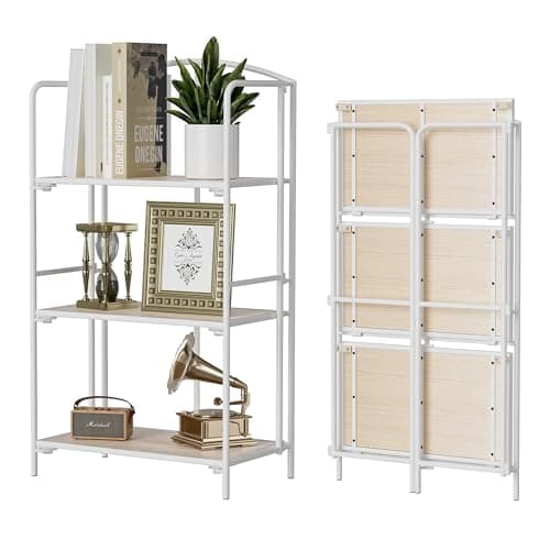 Crofy No Assembly Folding Bookshelf for Living Room, 3 Tier White Collapsible Book Shelf for Home Office, Portable Bookcase Storage Organizer - Image 1