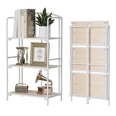 Crofy No Assembly Folding Bookshelf for Living Room, 3 Tier White Collapsible Book Shelf for Home Office, Portable Bookcase Storage Organizer - Image 1