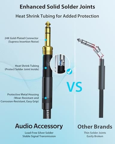 AA AUDIO ACCESSORY XLR Male to 1/4 Cable with XLR Female to Female Adapter Bundle, Rean Connectors from Neutrik, Kevlar-Reinforced Nylon Braided TRS Cable, Balanced Quarter Inch Cord, 6ft, OFC - Image 7