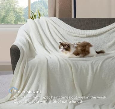 CLOUDS HUG Oversized King Knit Blanket for Couch - Super Soft Extra Large Throw Blankets for Bed， Fluffy Fuzzy Plush Lightweight Cozy Blanket，Cream，120" x 120" - Image 3