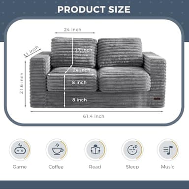 MAXYOYO Giant Bean Bag Chair for Adults, Upholstered Loveseat Floor Sofa with Pillows and Armrests, Large Bean Bag Sofa Plush Chair Bean Bag Couch for Bedroom Living Room, Grey - Image 2