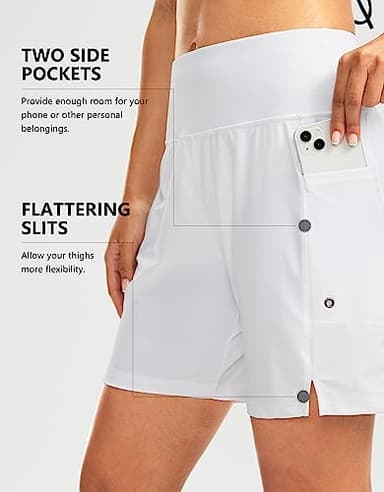 G Gradual Women's 7" Long Swim Board Shorts High Waisted Quick Dry Beach Swimming Shorts for Women with Liner Pockets(White,L) - Image 5