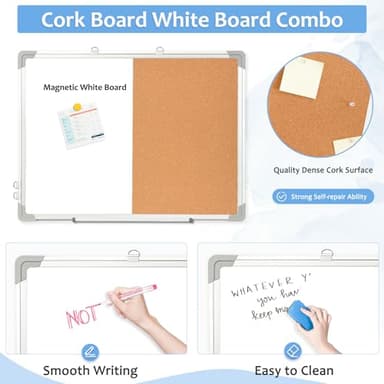 AMUSIGHT 24" x 18" Dry Erase Board & Cork Board Combo for Wall, Magnetic Double-Sided White Board Cork Board Combination Hanging Whiteboard for Planning, Memo, School, Home, Office - Image 4