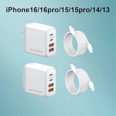 40W USB C Wall Charger, 4-Port,40w PD Power Adapter + QC Wall Plug Multiport Type C Charging Block Cube, A+C Charging Blocks USB-c Fast chargingCompatible with i Phone 16/15/14/13 (2 Pack with Cable) - Image 2