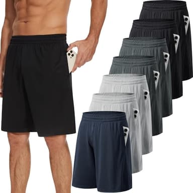 TVKSOM 7 Pack Mens Athletic Shorts with Pockets and Elastic Waistband Quick Dry Basketball Shorts Men for Running Casual - Image 1