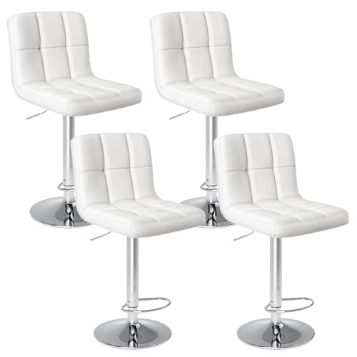 DUMOS Bar Stools Set of 4, 24 inch Counter Height Bar Stools, Upholstered Modern Kitchen Barstools with Metal Base, PU Leather Saddle Stools for Kitchen Island, White - Image 1