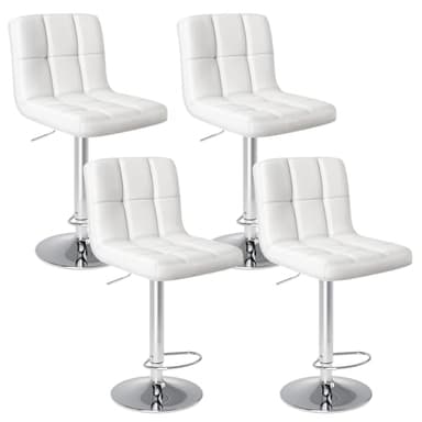 DUMOS Bar Stools Set of 4, 24 inch Counter Height Bar Stools, Upholstered Modern Kitchen Barstools with Metal Base, PU Leather Saddle Stools for Kitchen Island, White - Image 1