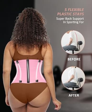 FeelinGirl Corset Perspiring Workout Waist Trainer Gym Postnatal Corset Trimmer Belt for Women Body Shaping Pink M - Image 4