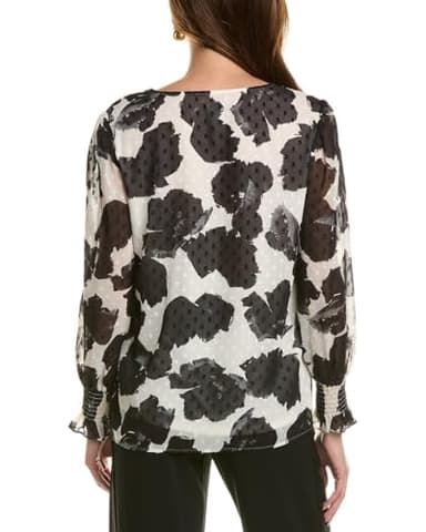 Anne Klein Long Sleeve V Neck Blouse W Smocked Cuff - Image 2