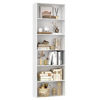FOTOSOK 6-Tier Open Bookcase and Bookshelf, Freestanding Display Storage Shelves Tall Bookcase for Bedroom, Living Room and Office, White - Image 1