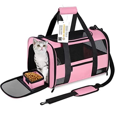 CUSSIOU Cat Carrier Pet Carrier Airline Approved for Small Dogs Medium Cats Puppies 15 Lbs Dog Carrier with Reflective Strip, Collapsible Soft Sided Cat Travel Carriers - Pink - Image 1