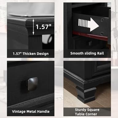 SAVOR LIFE Farmhouse Nightstand Set of 2 with Charging Station, Rustic Black Nightstand,2 Drawers End Table for Living Room,Bedside Table with Open Shelf for Bed Room,Black - Image 7