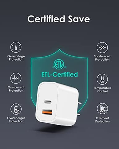 [4 Pack] USB C Charger Block Fast Charging Multiport Adpater [PD 20W USB-C & QC 3.0 USB-A Port] for i Phone 17/16/15/14/13/12/11/X/8, i Pad, Galaxy, Google, Galaxy & More - Image 5