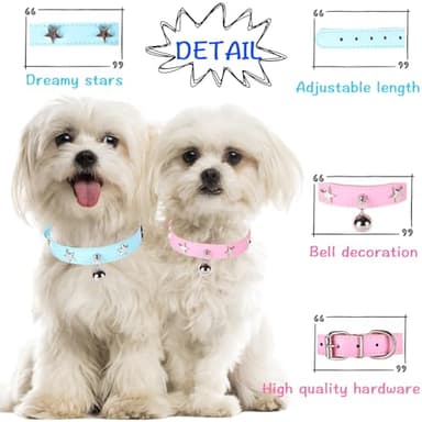 Leather Dog Collar with Bell and Star Studs, Dog Collars for Small Medium Large Dogs Collar for Female Male Dogs - Image 2
