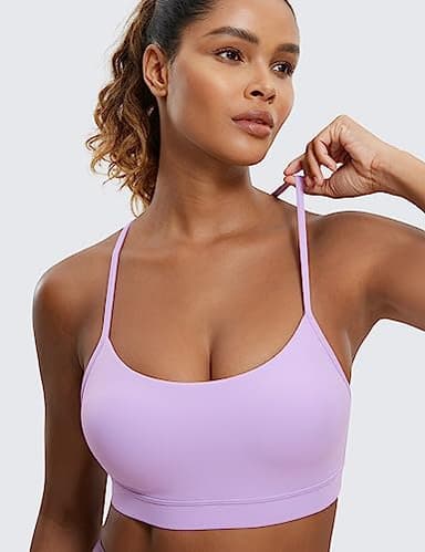 CRZ YOGA Butterluxe Womens Y Back Sports Bra - Padded Racerback Low Impact Spaghetti Thin Strap Workout Yoga Top Elfin Purple Small - Image 4