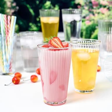 Le'raze Set of 10 Drinking Glasses, 16oz Ribbed Clear Glass Cups - Dishwasher Safe Heavy Base Tall Beer Glasses, Perfect for Iced Tea, Water, Juice, Wine, Bar Cocktails, and Everyday Use. - Image 3