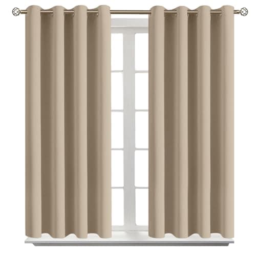 BGment Blackout Curtains - Grommet Thermal Insulated Room Darkening Bedroom and Living Room Curtains, Set of 2 Panels (52 x 54 Inch, Sand) - Image 1