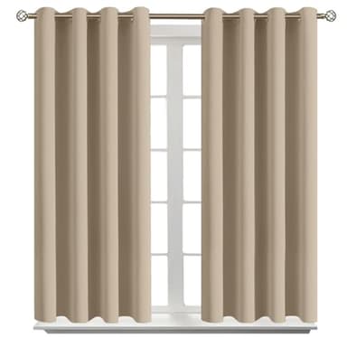 BGment Blackout Curtains - Grommet Thermal Insulated Room Darkening Bedroom and Living Room Curtains, Set of 2 Panels (52 x 54 Inch, Sand) - Image 1