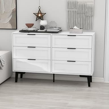 TaoHFE 6 Drawer Dresser for Bedroom Modern White Chest of Drawers for Nursery Wood Dresser for Kids Horizontal Dressers & Chests of Drawers for Bedroom Living Room - Image 6