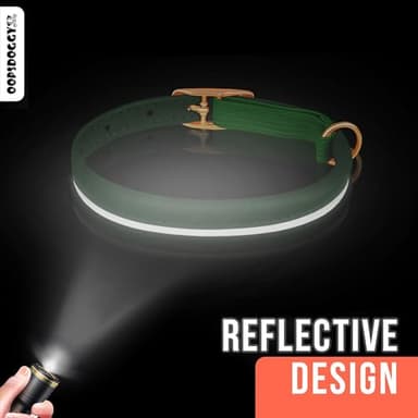 OOPSDOGGY Rolled Leather Cat Collar with Bell - Reflective Kitten Collar with Safety Elastic Strap - Adjustable Small Pet Collars for Boy Girl Cats (Green) - Image 3