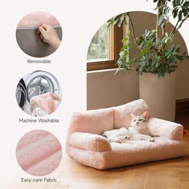 MEWOOFUN Cat Bed for Indoor Cats, Washable Dog Beds for Small Dogs & Cats with Removable Cover, Fluffy Cat Couch with Non-Slip Bottom (Pink, 26.0" L X 19.0" W X 13.0" Th) - Image 3