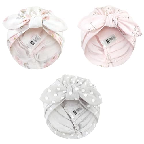 Hudson Baby Baby Girls Turban Cotton Headwraps, Pink Gray Elephant, One Size - Image 1