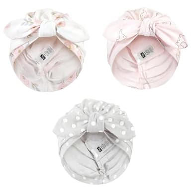 Hudson Baby Baby Girls Turban Cotton Headwraps, Pink Gray Elephant, One Size - Image 1