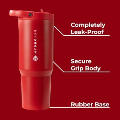 HydroJug Sport - Stainless Steel Tumbler with Straw, Vacuum Insulated, 40oz Leakproof Water Bottle, Ergonomic Design, Reusable, Dishwasher Safe, Rubber Base, Durable for Gym or Outdoors, Alumni Red - Image 2