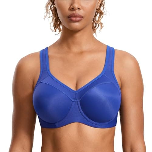 SYROKAN Women's Full Support High Impact Racerback Lightly Lined Underwire Sports Bra Waves Blue 36C - Image 1