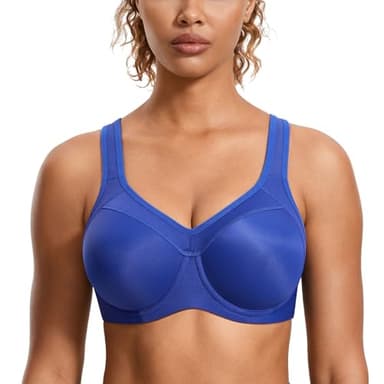 SYROKAN Women's Full Support High Impact Racerback Lightly Lined Underwire Sports Bra Waves Blue 36C - Image 1