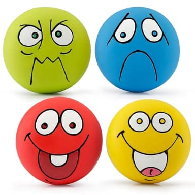 HDSX 4 Pack 2.8" Smiley Face Squeaky Dog Toys Soft Dog Balls Latex Rubber Squeak Dog Toys for Small Medium Puppy Pet Dogs (Emoji) - Image 1