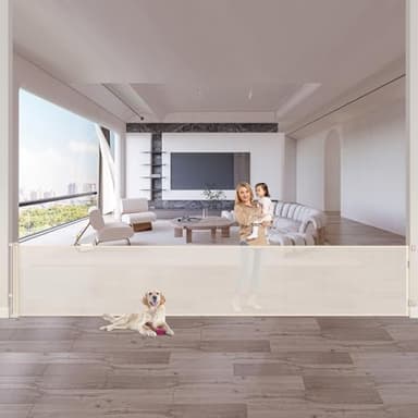 160 Inch Extra Wide Baby Gates for Large Openings, Retractable Baby Gates Extra Wide Retractable Dog Gate, Outdoor Pet Gate Indoor Extra Long Dog Gate Retractable Fence Garage Gate, Beige - Image 1