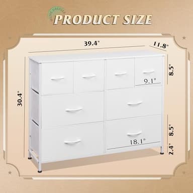 WLIVE Dresser for Bedroom with 8 Drawers, Wide Fabric Dresser for Storage and Organization, Bedroom Dressers, Chest of Drawers for Living Room, Closet, Hallway, White - Image 3