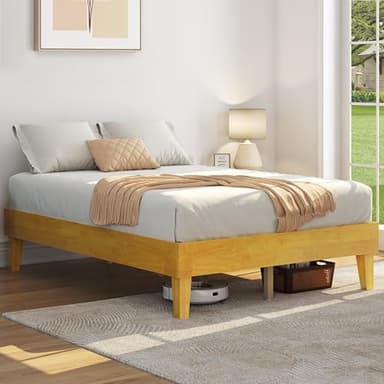 Yaheetech Full Bed Frame Natural Solid Wood Platform Bed with Wooden Slats Support, 12-inch Underbed Space for Storage, Noise-Free Design, Easy Assembly, Natural Wood Finish - Image 3