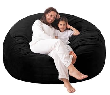 [Velvet Fabric] X-Large Bean Bag Chair: 5 ft Memory Foam Bean Bag Chairs for Adults with Filling,Adult/Kids Bean Bag Chair with Filler Included,Soft Faux Fur Fabric,Black,5 Foot - Image 1