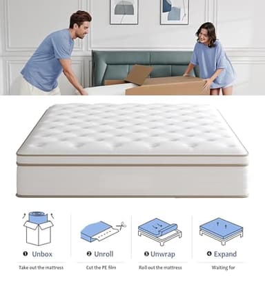 Huyamy Queen Mattress,12 Inch Memory Foam Hybrid Mattresses in a Box with Individual Pocket Spring,for Pressure Relief & Motion Isolation Queen Size Mattress,CertiPUR-US. - Image 4