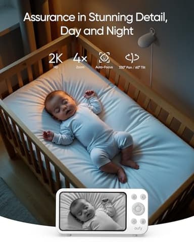 eufy Security Baby Monitor E20 with 2K HD Camera, 5'' 720p Display, Hybrid Wi-Fi & No Wi-Fi Connection, Pan-Tilt, 4X Zoom, Portable Camera with Built-in Battery, 24/7 Recording in App, ANR - Image 3