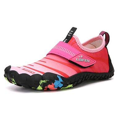 UBFEN Water Shoes for Kids Boys Girls Aqua Socks Barefoot Beach Sports Swim Pool Quick Dry Lightweight Toddler Little Big Kid B Black Pink 6 Big Kid - Image 2