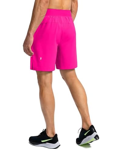 Men's Running Shorts with Zipper Pockets 7 Inch Lightweight Quick Dry Gym Athletic Workout Shorts for Men (Hot Pink, M) - Image 3