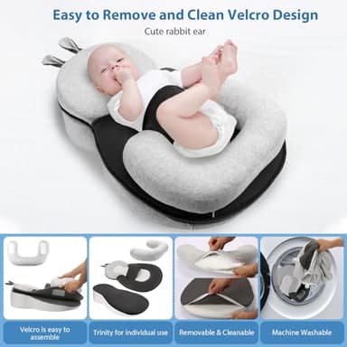 Joehea Baby Lounger,Pillow with Safety Straps, Dual-Function Removable Machine-Washable Pad, Lightweight & Portable(Gray) - Image 2