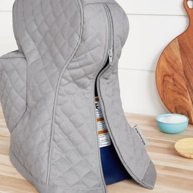KITCHENAID Fitted Tilt-Head Stand Mixer Cover with Storage Pocket, Quilted 100% Cotton,14.4"x18"x10", Grey - Image 5