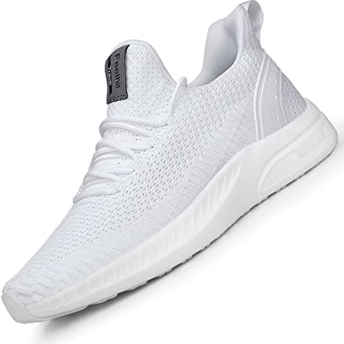 Feethit Mens Slip On Walking Shoes Blade Tennis Shoes Non Slip Running Shoes Lightweight Workout Shoes Breathable Mesh Fashion Sneakers All White Size 10 - Image 1