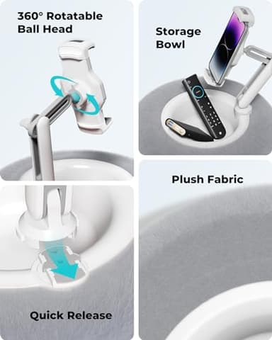 Viozon Tablet Stand Pillow, Compatible with 4.7"-13" Phone/Tablet, iPad, iPhone, Samsung, Google, Kindle, 360°Adjustable Phone Holder for Bed with Soft Plush Fabric, and Detachable Bowl, Grey - Image 5