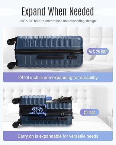 LIGHT FLIGHT Luggage Sets, 3 Piece Durable Suitcase Set with Spinner Wheels, 3 Pcs Hardside Lightweight luggage with TSA Lock, Large Checked Travel Suitcases, 20/24/28 Inch, Royal Blue - Image 6