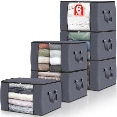 Fab totes 6 Pack Clothes Storage, Foldable Thick Fabric Blanket Storage Bags, Containers for Organizing Bedroom, Closet, Clothing, Comforter,Closet Organization with Handle,Grey - Image 1