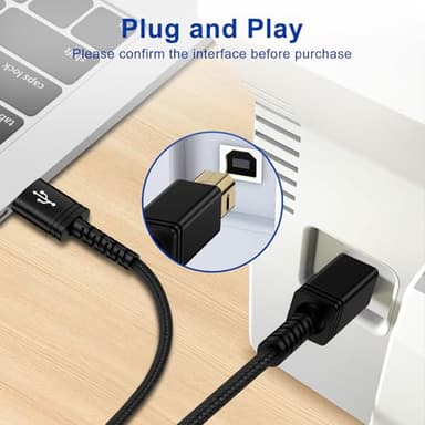 USB Printer Cable,USB A to B Scanner Cables Printer Cord High Speed USB 2.0 Type B Nylon Braided Long Midi Cable 6FT for HP Canon Samsung Dell Epson Xerox Digital Piano MIDI Controller Laptop Computer - Image 3