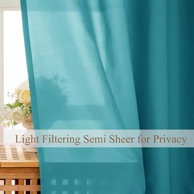 L.Z.E Privacy Curtains 96 Inches Long 2 Panels Set,Teal Light Filtering Curtains for Living Room Bedroom Doorway Divider, Non-See-Through Semi Sheer Window Panels Grommet Top (55" W x 96" L) - Image 3