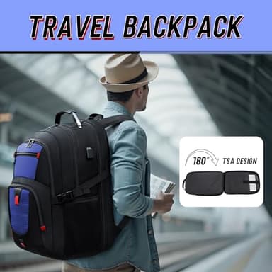 Z-MGKISS Large Travel Backpack for Men, TSA Flight Approved Business Backpack, USB Computer Bagpack Fits 17.3 Inch Laptop, Blue - Image 5